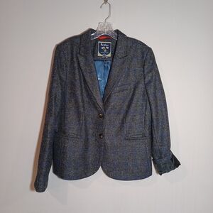 Boden Elizabeth British Tweed By Moon Blazer Size 16R Grey Blue Plaid